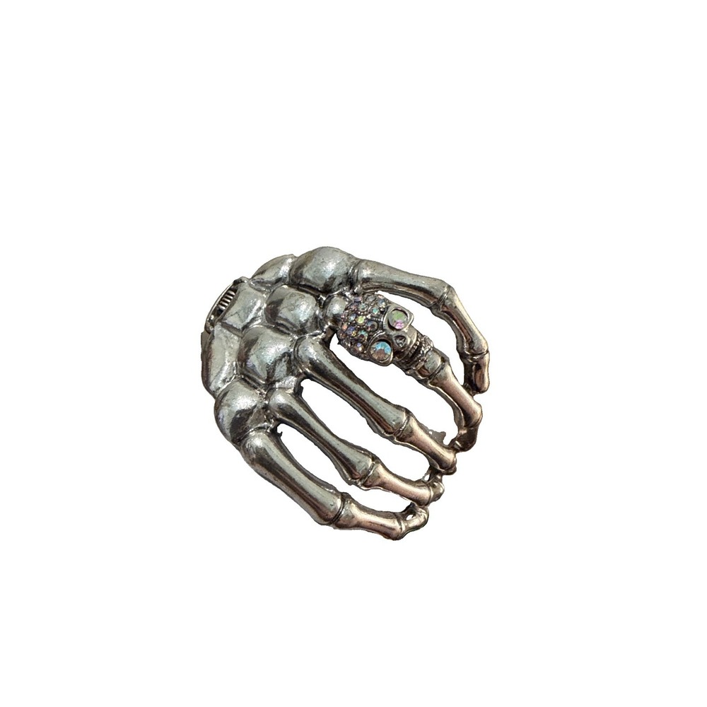 Skull Faux Silver Hinged Rhinestone Bracelet
